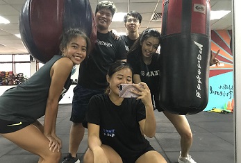 DEPM student team having a boxing trial at the clients gym