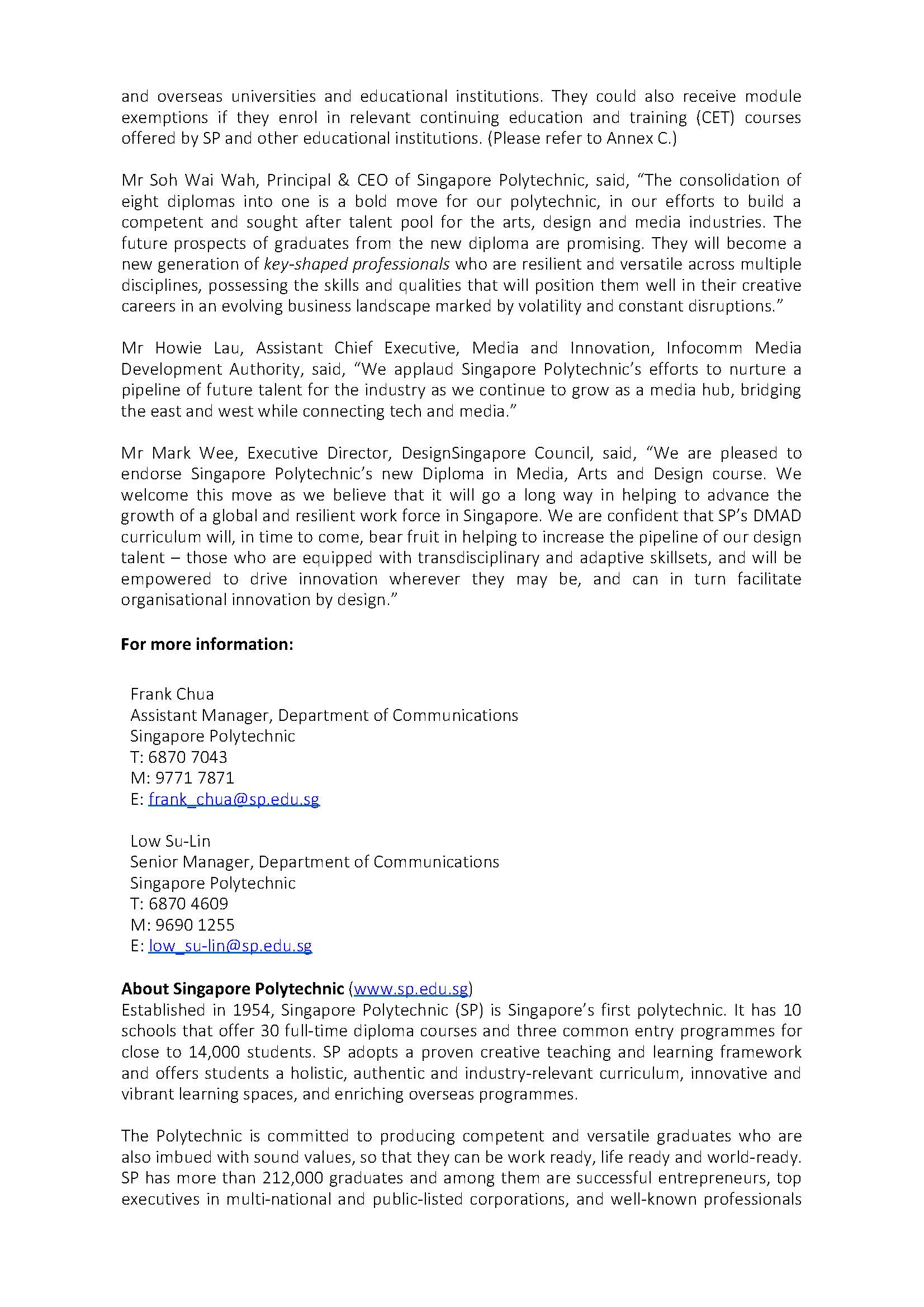 [Media Release] Singapore Polytechnic Launches New Diploma To Strengthen Nation’s Arts, Design &amp; Media Ecosystem_Page_3